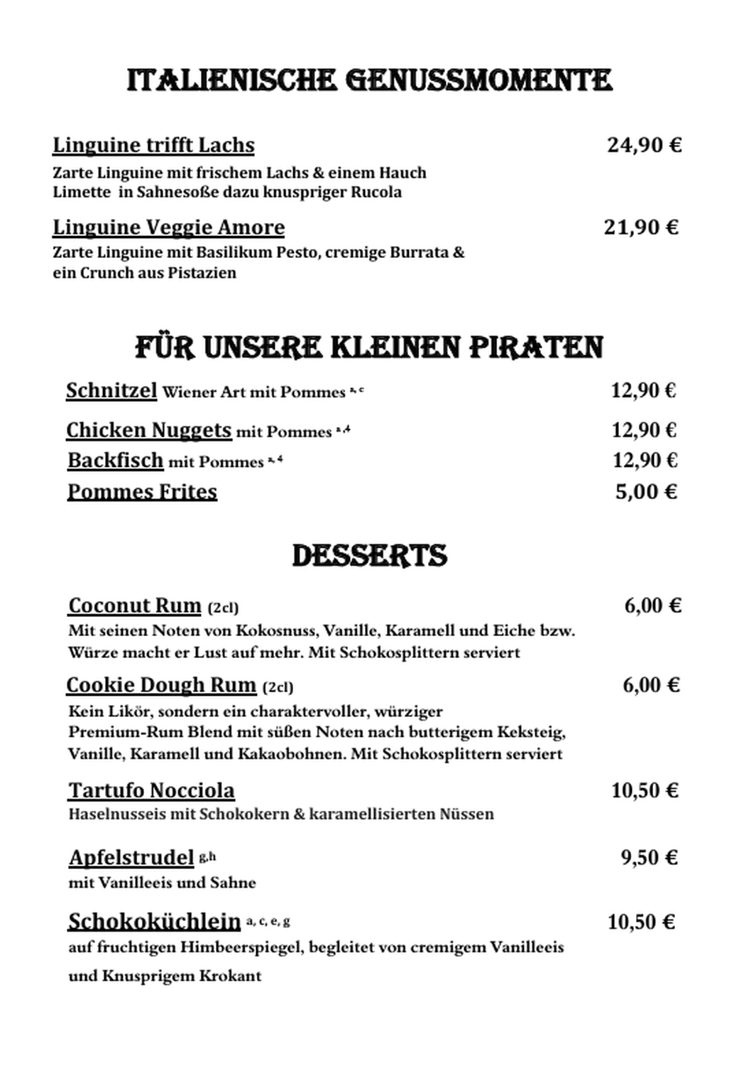 Black Pearl – Restaurant – Speisekarte