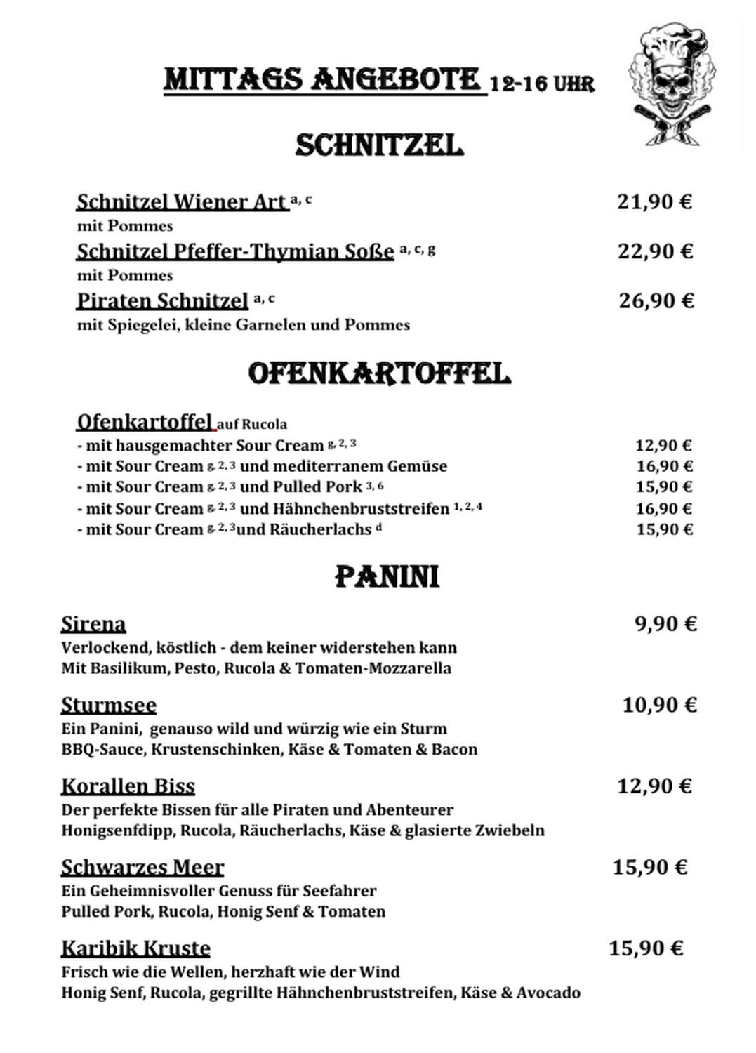 Black Pearl – Restaurant – Speisekarte