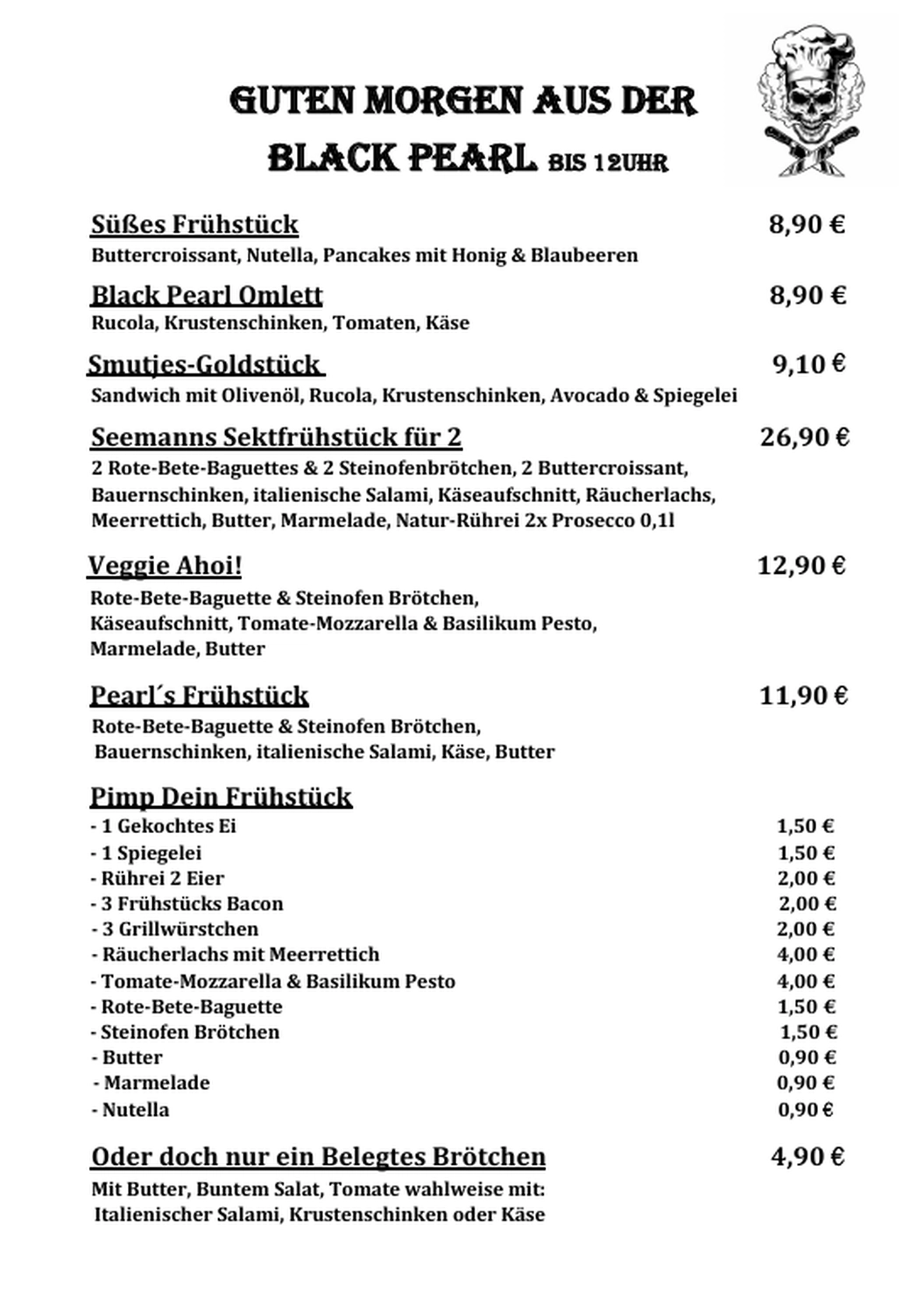 Black Pearl – Restaurant – Speisekarte