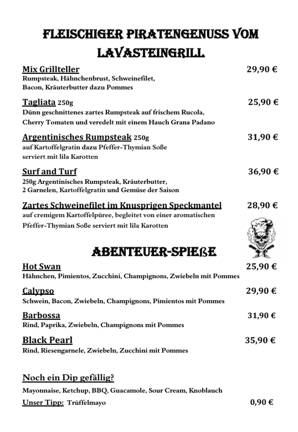 Black Pearl – Restaurant – Speisekarte