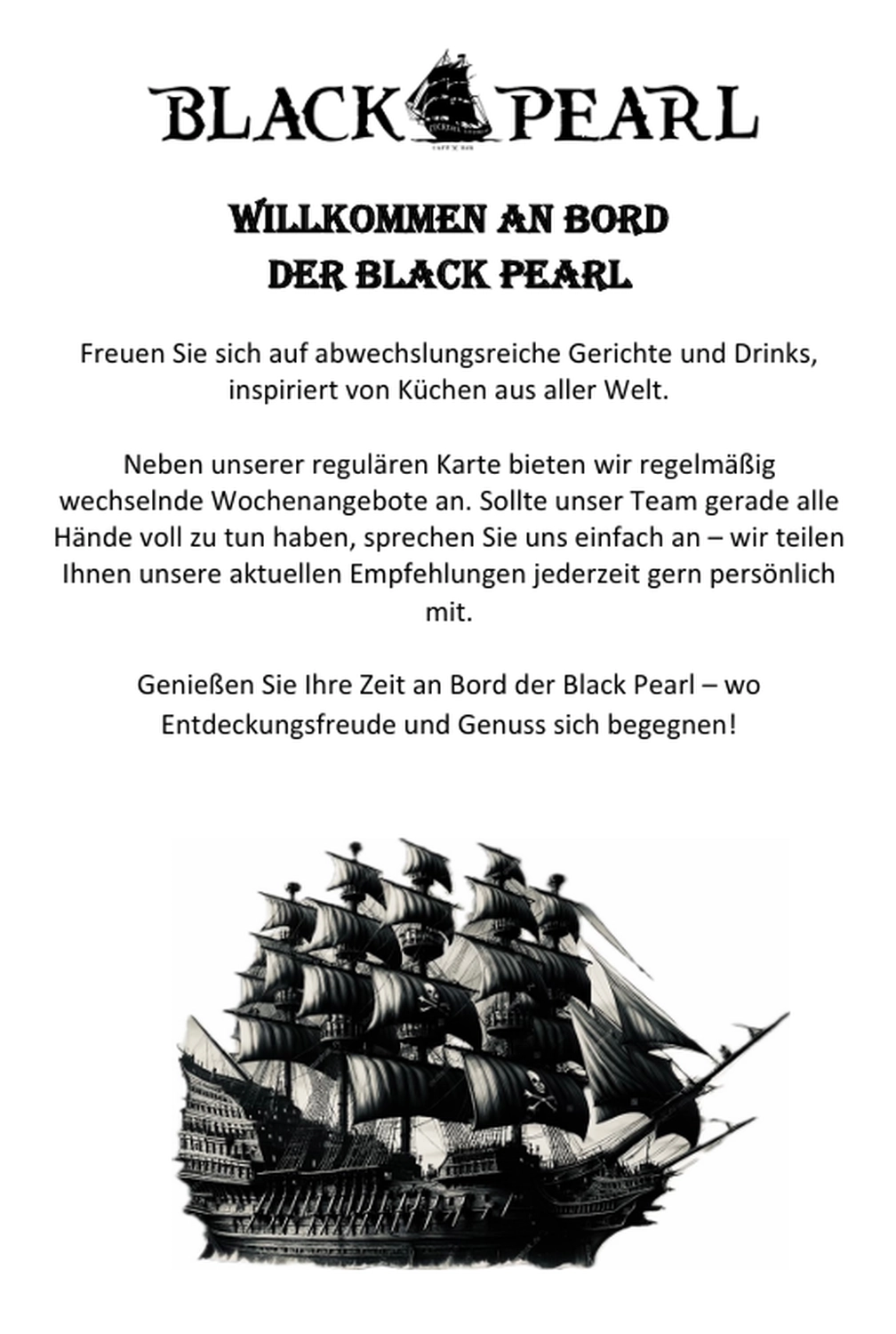 Black Pearl – Restaurant – Speisekarte