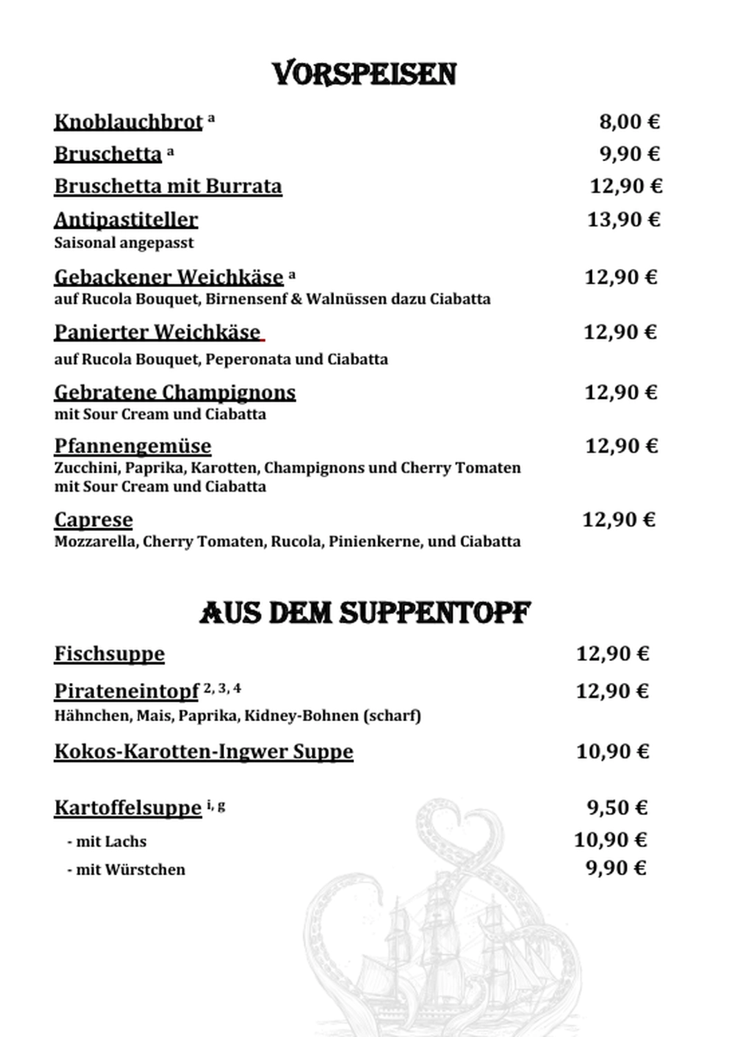 Black Pearl – Restaurant – Speisekarte